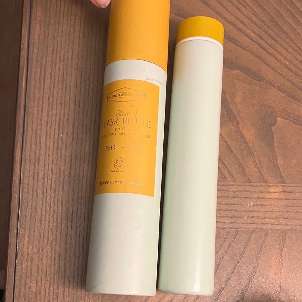 NWOT DesignWorks Ink Ochre mint Slim Flask 8 oz bottle double walled bpa free